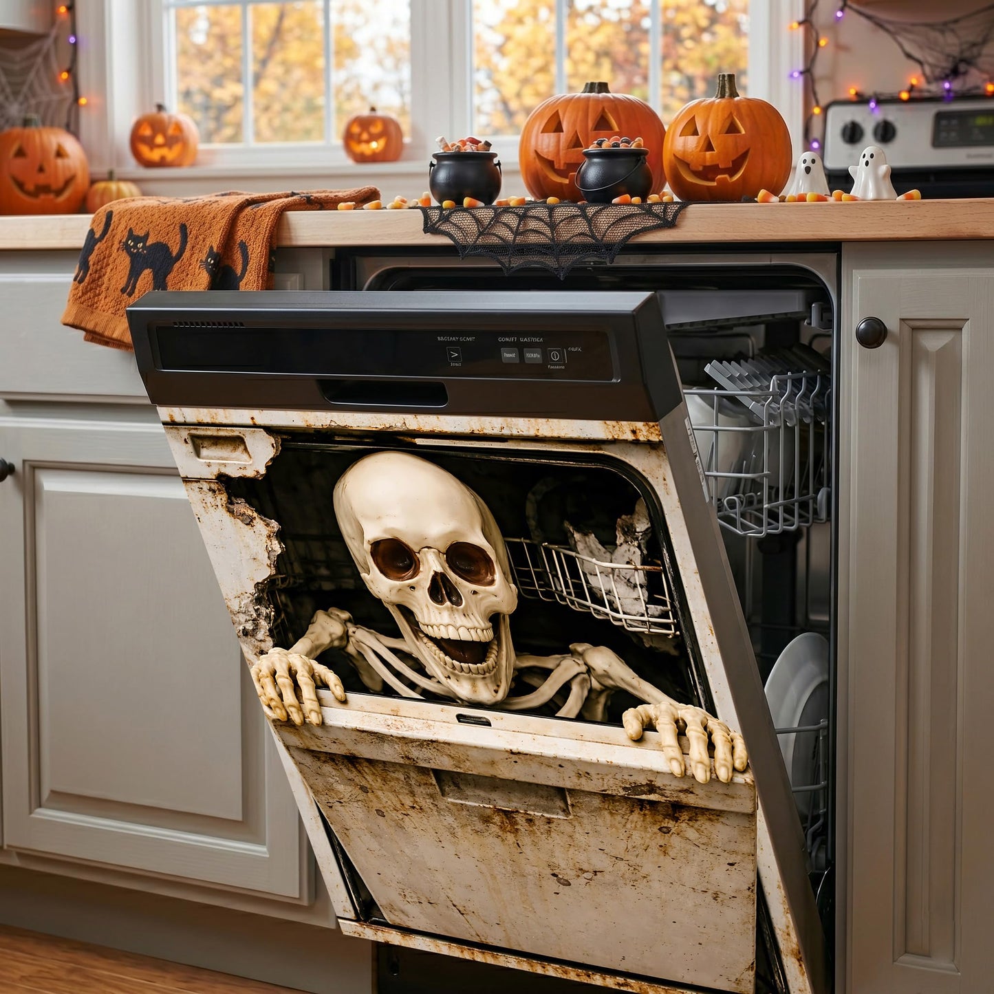 Halloween Skeleton Dishwasher Cover Magnet, 23.03 x 25.59 in Dishwasher Magnetic Cover, Dishwasher Decorative Magnet, Dishwasher Magnet Cover for Kitchen Decor