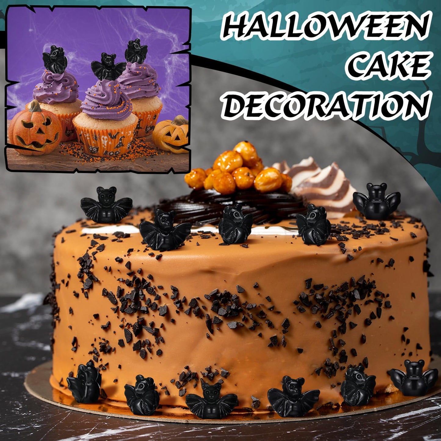 VioraWhite 100 Pcs Halloween Miniatures Mini Resin Bats Black Figures Tiny Resin Animals Decor for Halloween Scene Party Bag Fillers Garden Decor