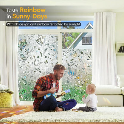 Reusable Static Cling Rainbow Window Privacy Film Decorative, Stained Glass Window Clings for Home Glass Doors, 23.6" by 78.74"