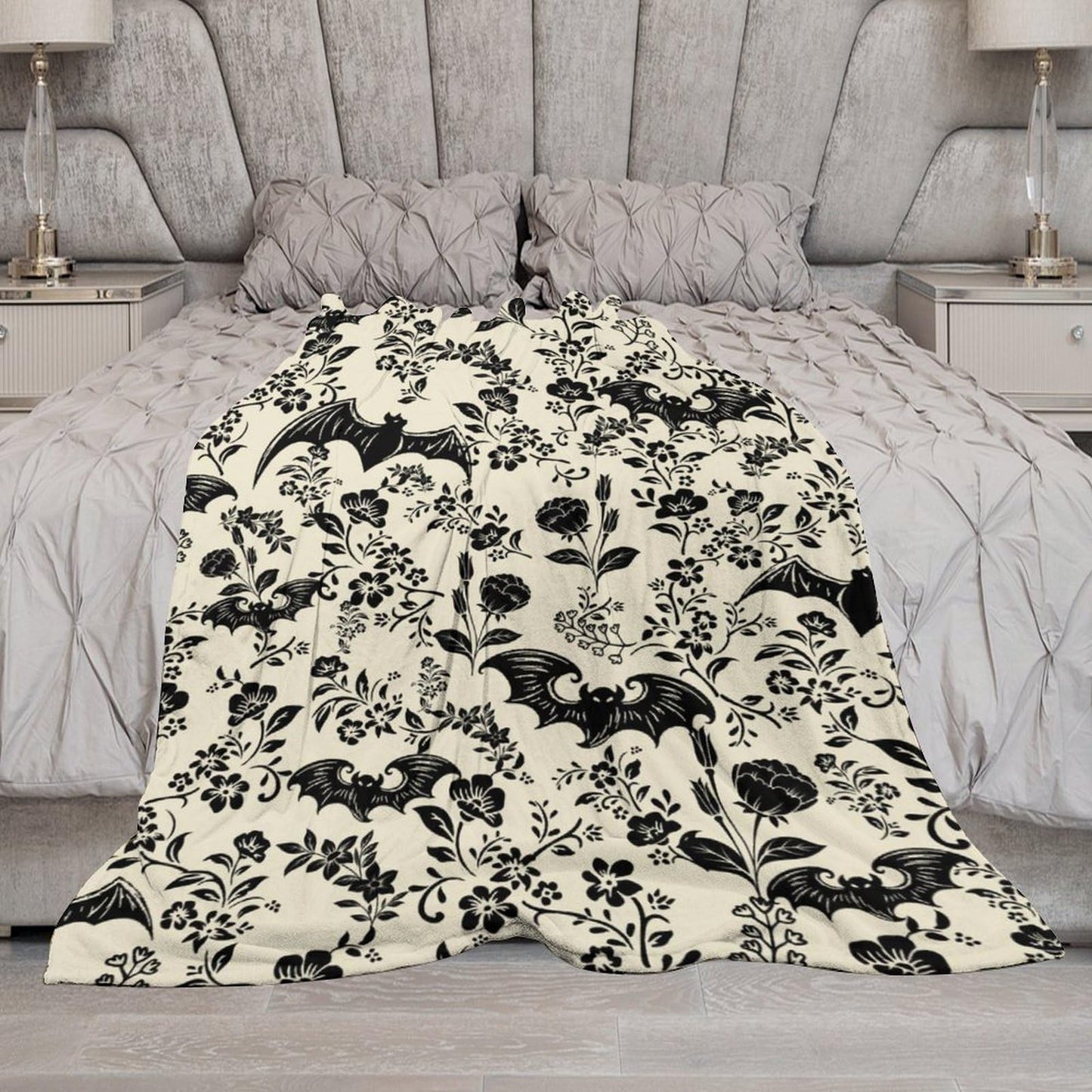 Bat Flower Throw Blanket for Teens Boys Girls and Adults Soft Warm Cozy Funny Midweight Food Flannel Blankets for Couch Sofa Bed Camping Travel Home Decor 40" X 50"