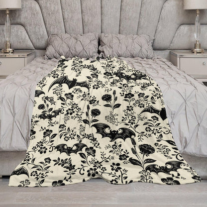 Bat Flower Throw Blanket for Teens Boys Girls and Adults Soft Warm Cozy Funny Midweight Food Flannel Blankets for Couch Sofa Bed Camping Travel Home Decor 40" X 50"