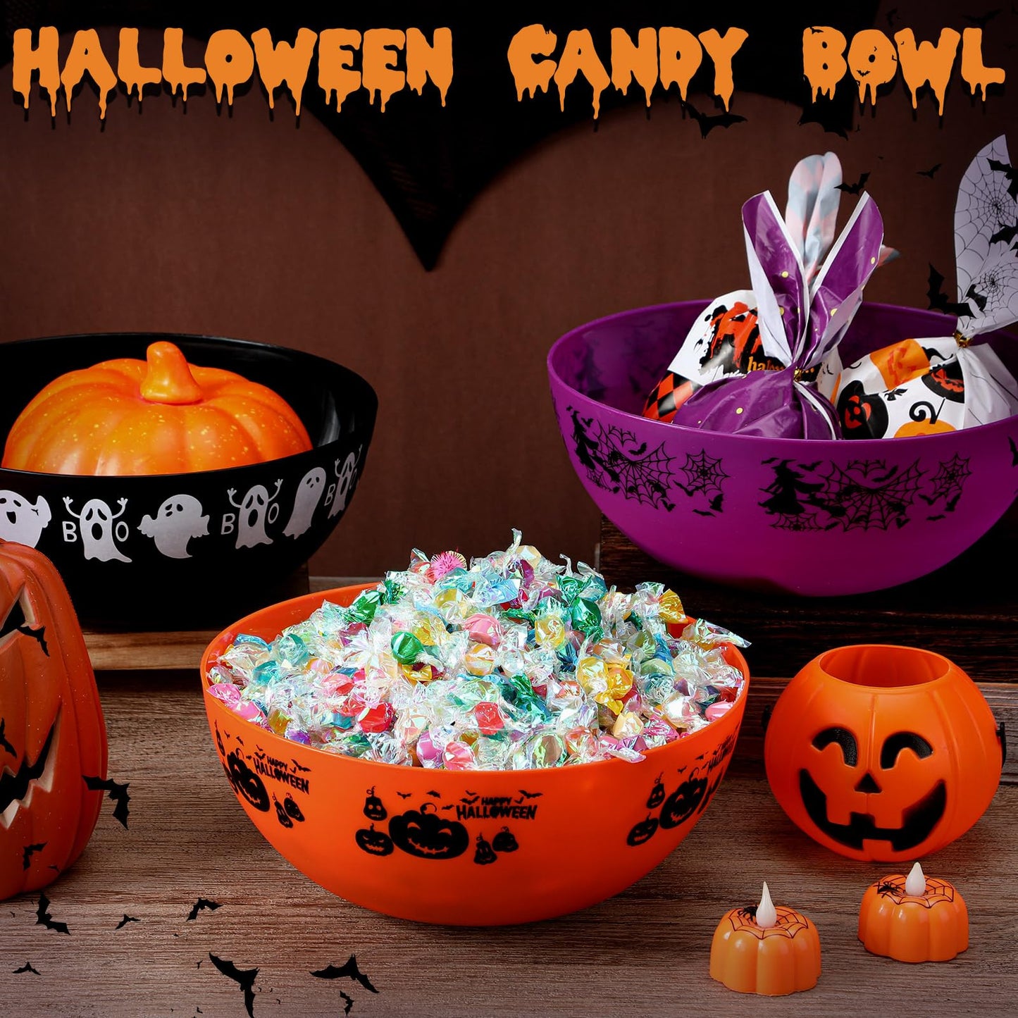 Didaey 3 Pcs Halloween Candy Bowl Plastic Trick Treat Candy Bowls Halloween Party Supplies Large Party Plastic Serving Tableware Holders(Horrific)
