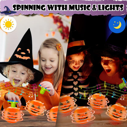 Halloween Treats Non Candy for Kids 6 Pack, Wind Up Pumpkin Spinning Tops Toys Gifts for Toddlers, Halloween Boo Basket Bucket Goodie Bag Stuffer School Party Favors Prizes Trinket for Boys Girls