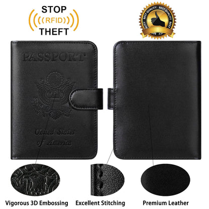 Passport Holder With Luggage Tag Cover Wallet RFID Blocking Leather Case Travel Essentials Accessories Travel Must Have(114#Black)