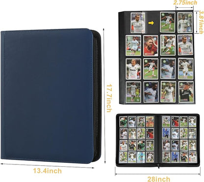 16 Pocket Ringless Side Loading Trading Card Binder, 1024 Cards PU Fixed Page Zipper Card Album for TCG Sports Game Cards, Not Fit Top Loaders (Dark Blue)