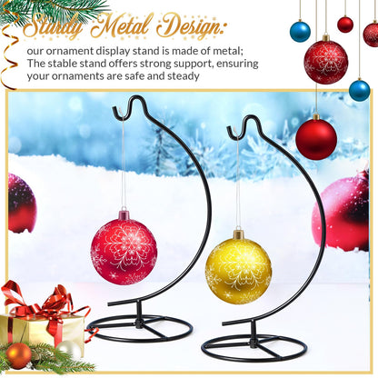 Baderke 2 Pack Ornament Display Stand, 10.43" Height Ornament Hanger, Air Plant Holder Terrariums Hanging Stand Crystal Ball Hanging Hook for Christmas Wedding Home Office Decoration(Black)