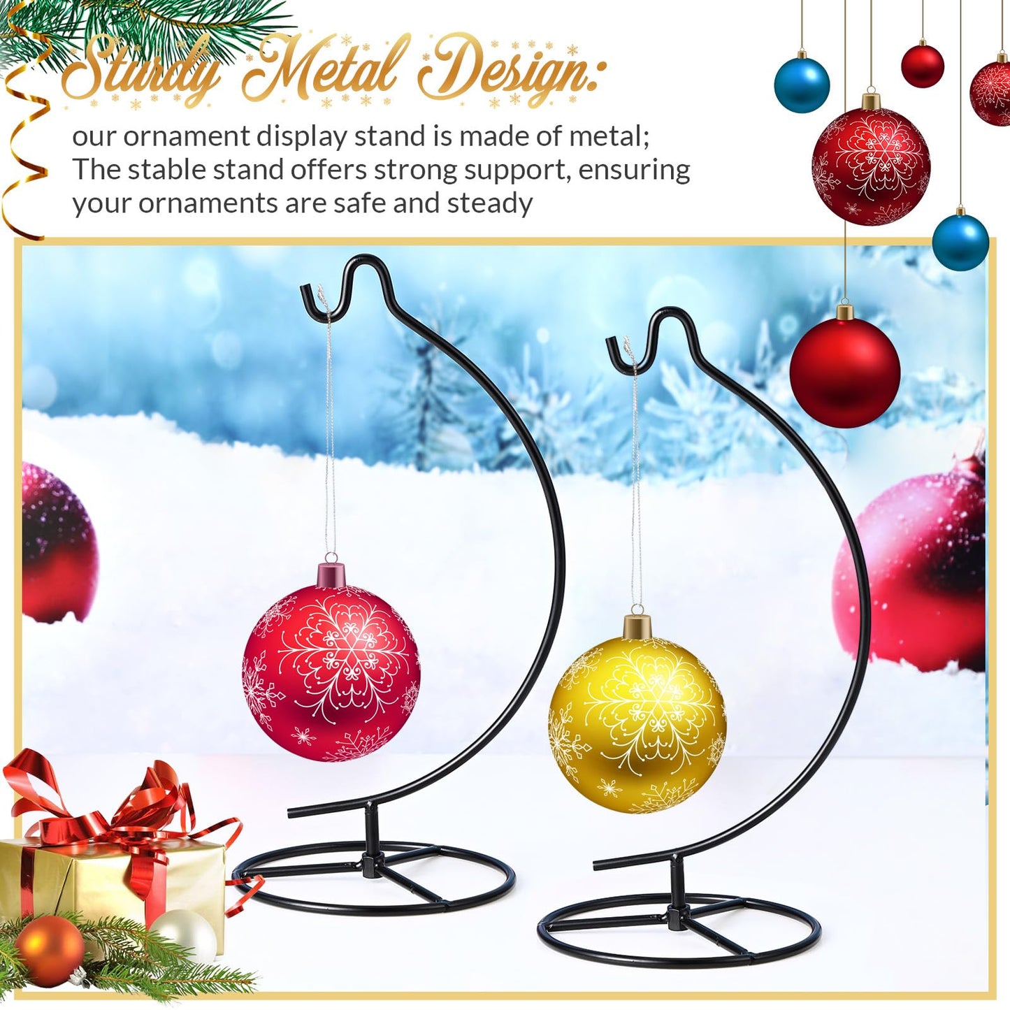 Baderke 4 Pack Ornament Display Stand, 10.43" Height Ornament Hanger, Air Plant Holder Terrariums Hanging Stand Crystal Witch Ball Hanging Hook for Christmas Wedding Home Office Decoration (Black)