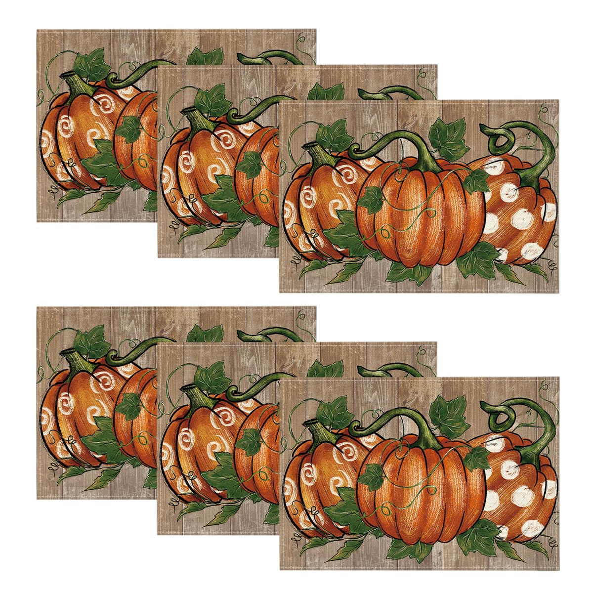 Artoid Mode Wood Polka Dot Pumpkins Fall Placemats Set of 6, 12x18 Inch Seasonal Table Mats for Table Runner Party Kitchen Dining Decoration
