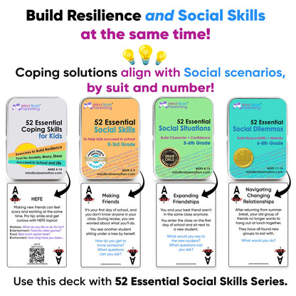 Mind Brain Emotion 52 Essential Coping Skills for Kids: Mindfulness CBT Cards for Stress, Anxiety, Anger, Executive Functioning, Coping Strategies for Anxious Generation, Family, School Therapy Game