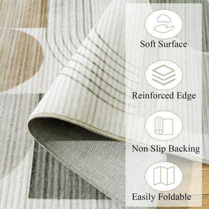 QDUIDU Large Machine Washable 8x10 Area Rug, Soft Modern Geometric Abstract Beige Rugs for Bedroom Living Room, Non-Shedding Faux Wool Indoor Throw Floor Carpet for Office Entryway Dining Room Decor