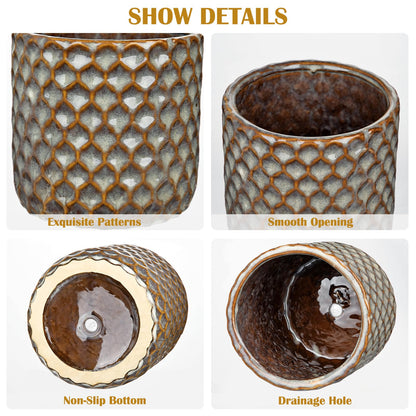 Oairse Small Ceramic Pots for Plants, 5.3 inch Brown Plant Pot Indoor with Drainage Ceramic Planters for Indoor Plants Succulent Planters Decorative Flower Pots for Cactus, Snake Plant, Herb