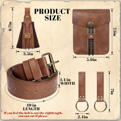 Treature Medieval Belt Pouches - Renaissance Belt Pouch Coin Purse Skirt Hike Set - Medieval Pirate Costume Halloween Cosplay for Ren Faire. (Brown)