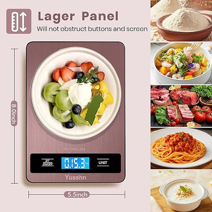 Yusshn Digital Kitchen Scale - Precision Food Scale for Cooking & Baking (1g/0.05oz Accuracy) - Waterproof Stainless Steel with LCD Display, Batteries Included - Weight in Grams & oz (Rose Gold)