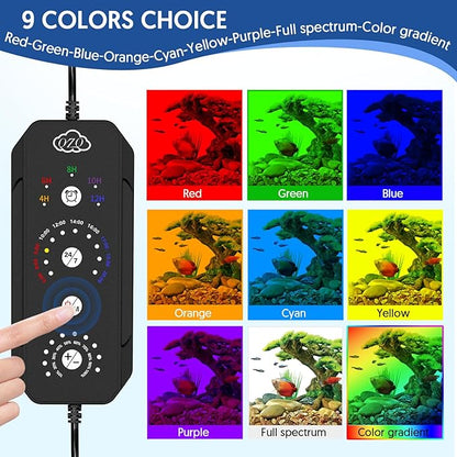QZQ LED Aquarium Light, 24W Fish Tank Light with 24/7 Lighting Mode, Timer, DIY Mode, Adjustable Brightness, Full Spectrum Aquarium Plant Light with Extendable Brackets for 14-20 Inch Fish Tank