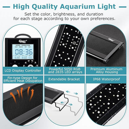 hygger 28W Aquarium Light, 24/7 & DIY Mode Fish Tank Light with Timer, IP68 Waterproof Full Spectrum, 8 Colors, 10 Brightness Day & Night Cycle Memory Function for 24-29 Inch Tank