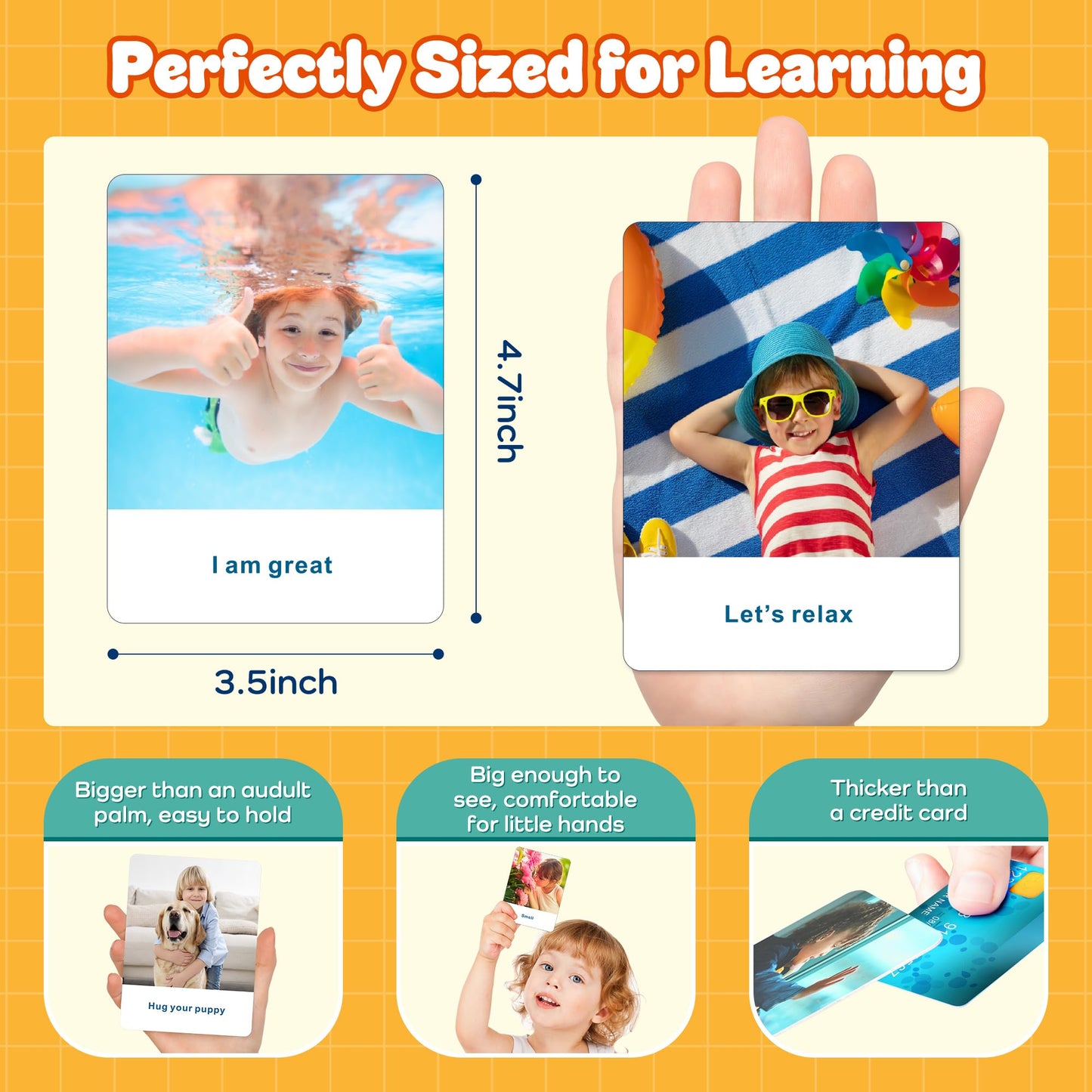Actions Flash Cards for Kids (Ages 3-7), 50 Real-Life Photo Cards for Speech & Language Development, Based on Total Physical Response (TPR) Learning Approach, Support Daily Feelings