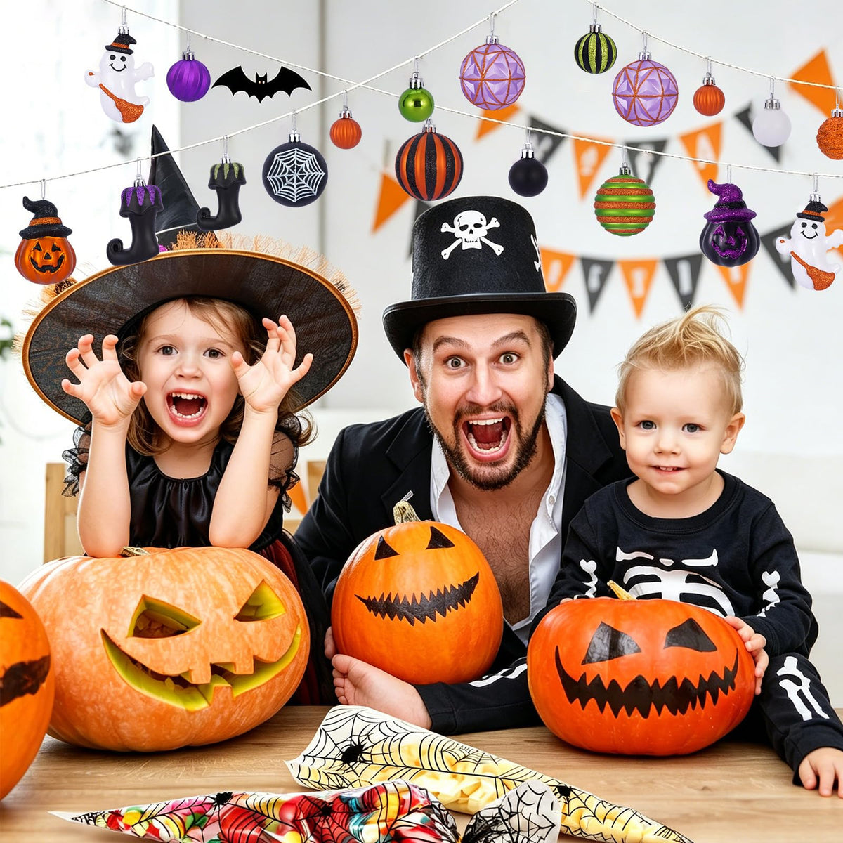 Fashlits Halloween Ball Ornaments Set, Shatterproof Halloween Tree Decorations Cute Pumpkim Ghost Spider Hanging Ornaments for Holiday Party Indoor Home Decor (35Pcs)