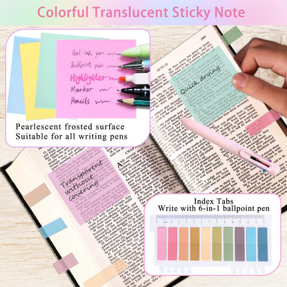 52Pcs Aesthetic Bible Study Supplies,Bible Journaling Kit Note Taking Sets for Women, with Large Rainbow Pencil Pouch, Journal Notebook,No Bleed Highlighters and Pens,Sticky Notes, (Multicolor)