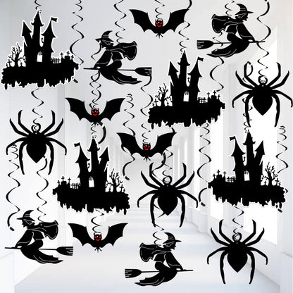 KatchOn, Scary Halloween Hanging Decorations - Large, Pack of 30 | Black Halloween Hanging Swirls for Halloween Ceiling Decorations | Halloween Swirl Decorations | Hanging Halloween Decorations Indoor
