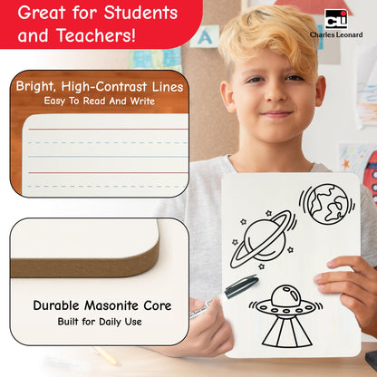 Charles Leonard Dual-Side Mini Dry Erase Boards, Classroom Pack of Mini Lapboards, Set of 12, Plain and Lined Sided Dry Erase White Boards, 9x12 Inches (35120)