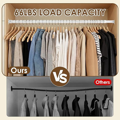 Closet Rod 17-63 Inches，1.3 Inch Diameter Heavy-Duty Adjustable Closet Rods for Hanging Clothes Closet Hanging Rod Metal Closet Poles for Wardrobes Laundry RV Bathroom（White Wood Grain Finish）
