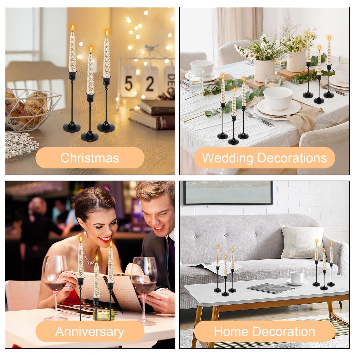 6pcs Black Candle Holder, Black Candlestick Holders Taper Candle Holders for Pillar Candles Sticks Holder Decor Halloween Christmas Decorations Candle Stick Holder Candelabros para Centros de Mesa
