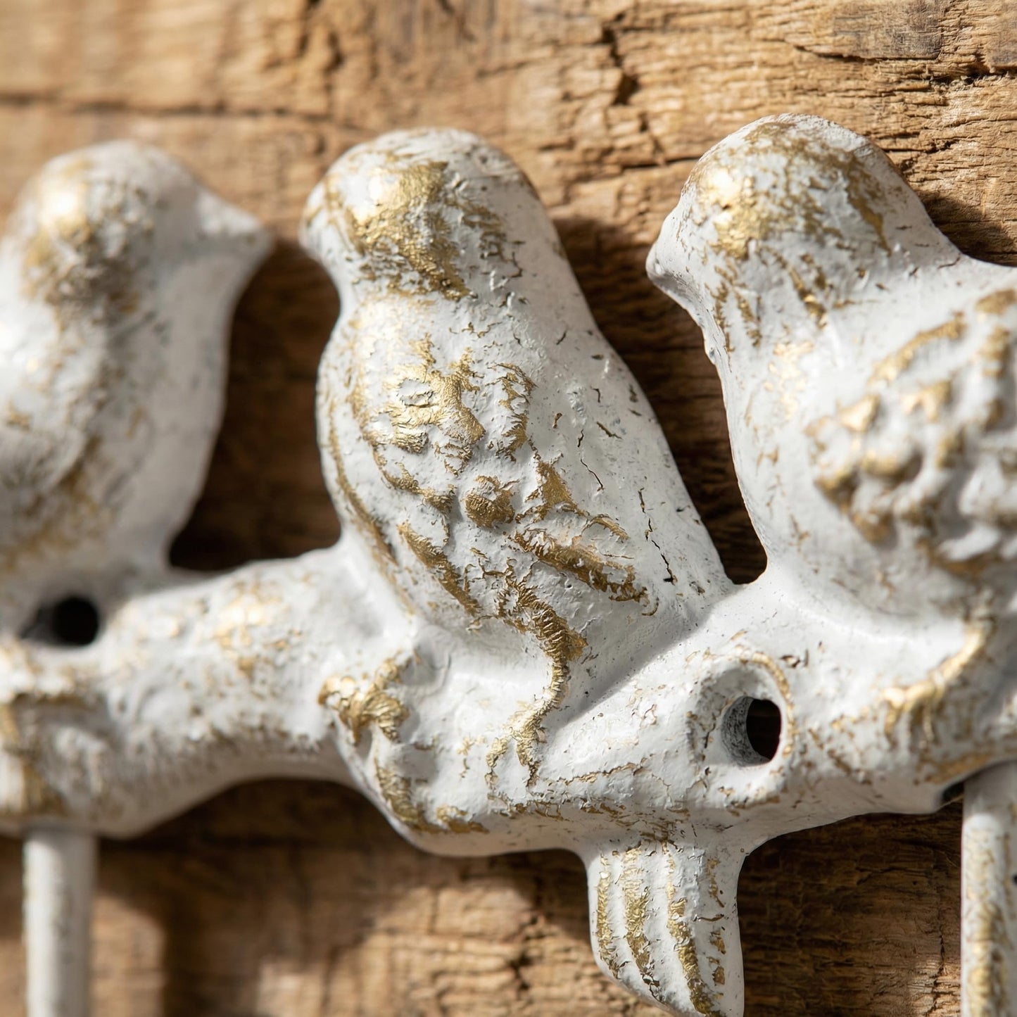 IROSANCO Vintage Cast Iron Bird Wall Hook White & Gold