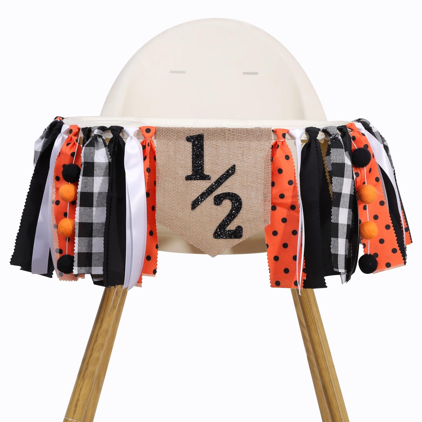 Halloween Half Birthday Highchair Banner - Black Orange Girls Half Birthday Banner, Spooky 1/2 Cake Smash Photo Backdrop, Fall Thanksgiving Day 6 Months Party Supplies
