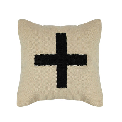 Creative Co-Op Swiss Cross Cotton Wool Throw Natural Pillow, std, Cream and Black