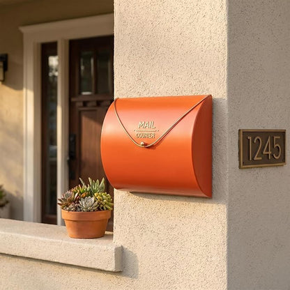 Orange Wall Mount Mailbox for Outside,Waterproof Metal Mailboxes with Rust-Proof Galvanized Steel,Large Capacity Envelope Mailbox for House,12.99 x 10.35 x 3.5 Inch