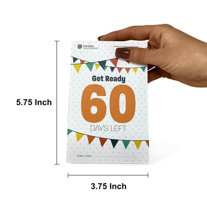 60-Day Event, Goal & Special Occasion Tear Away Count Down Calendar - 5.75"x3.75" - Colorful Flags & Built-in Stand - Special Event Countdown Calendar for Goals - Motivational Daily Reminder for Home