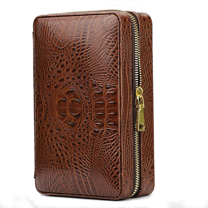 TIME C Club 4-Finger Portable Travel Crocodile Skin-Style Burgundy Leather Cigar Case, Cigar Humidor, Cigar Cutter and Humidifier, Father's Day, Birthday Gift