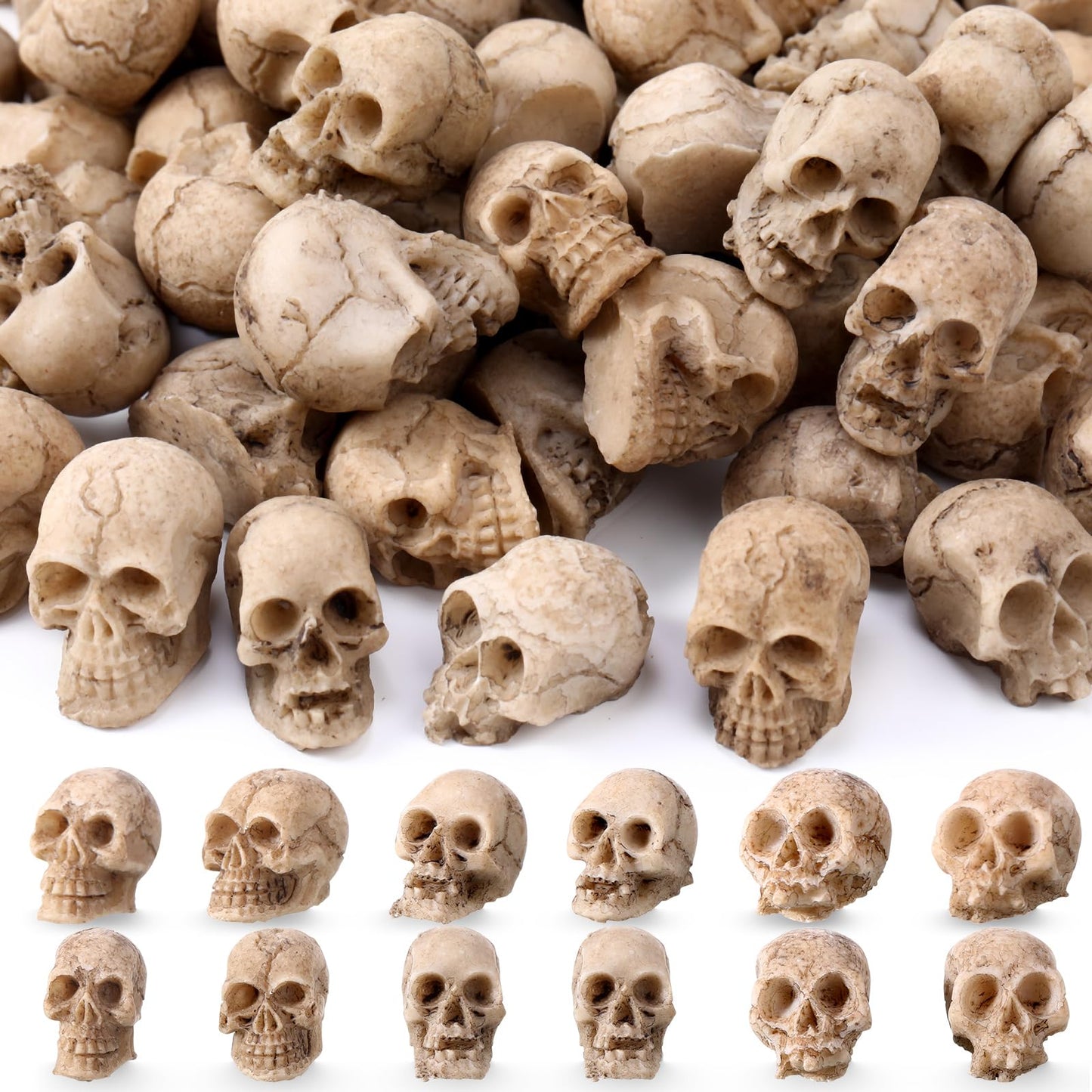 Gemscream 80 Pcs Mini Skull Figurine Miniature Skeleton Head Small Resin Skull Table Decor Halloween Micro Landscape Figure Crafts Halloween Prank Props Party Decor Haunted Dollhouse Accessories