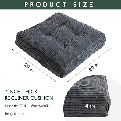 Tufted Corduroy Recliner Seat Cushion for Elderly, High Density Foam Large Square Seat Cushion for Recliner Chair, Floor Pillow, Office Chair, Car, No Pressure on Thighs, 20x20x4