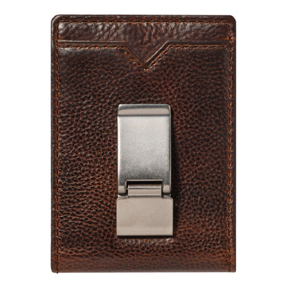 House of Jack Co. Deacon Bifold Money Clip Wallet for Men – Slim Front Pocket Leather Wallet with Metal Cash Clip, Exterior ID Window & Card Holder, Full-Grain Cowhide, Brown