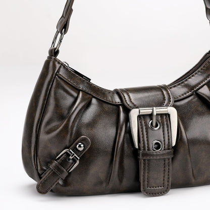 WantGor Women's Shoulder Bag Clutch Tote Bags Top Handle Purse Zipper Vintage Handbag Buckle Punk Hobo Purses Trendy Underarm Bag (Brown)