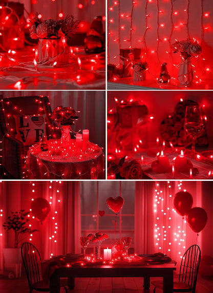 Minetom Red Mini Christmas Lights - 39 Feet 100 LED Fairy String Lights with 8 Lighting Modes Waterproof Connectable for Indoor Outdoor Xmas Tree Garland Wreath Holiday Valentine's Day Decoration