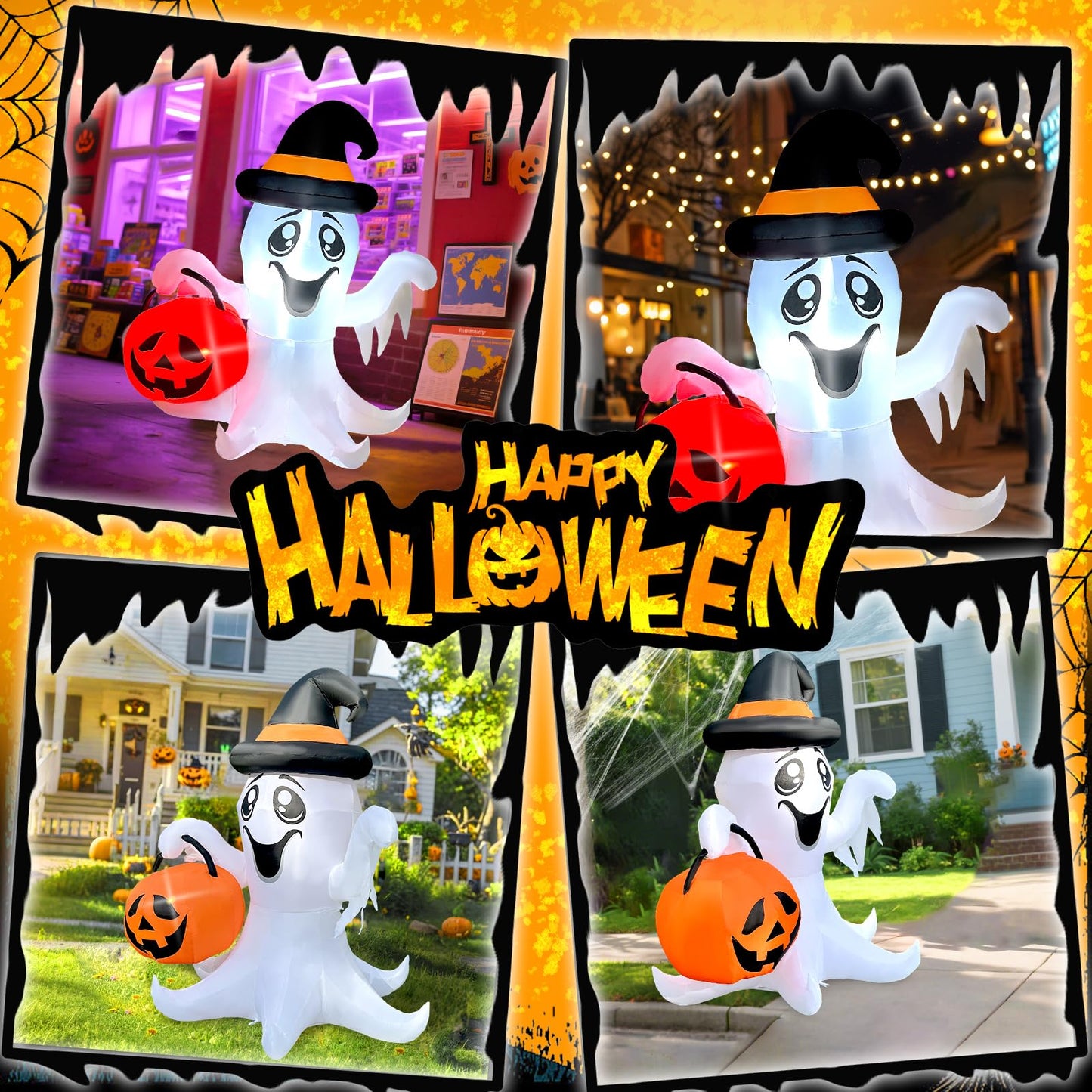 【2025 Latest Release】Halloween Inflatables Ghost Outdoor Decorations 5FT Ghost Pumpkin Inflatable with Build-in 2 LED Ghost Blow Up Yard Decoration Cute Ghost Blowup Decor for Party Garden Lawn