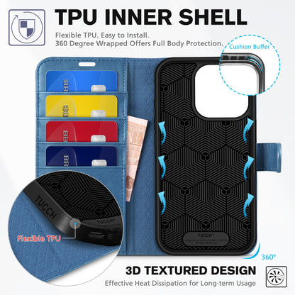 TUCCH Wallet Case for iPhone 16 Pro, Magnetic PU Leather Stand Flip Cover with 4 Card Slots [TPU Shockproof Interior Case] [RFID Blocking] Folio Compatible with iPhone 16 Pro 5G, Light Blue
