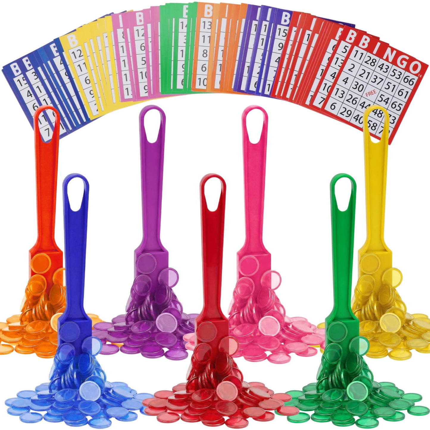 Coopay Magnetic Bingo Wand Chip and Game Card Set - 7 Pack Magnetic Wands, 350 Colorful Metal Chips, 70 Bingo Paper Cards for Kids Classroom Science Learning Counting Family Game Night Educational