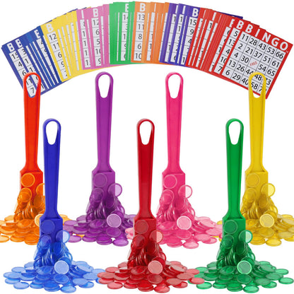 Coopay Magnetic Bingo Wand Chip and Game Card Set - 7 Pack Magnetic Wands, 350 Colorful Metal Chips, 70 Bingo Paper Cards for Kids Classroom Science Learning Counting Family Game Night Educational