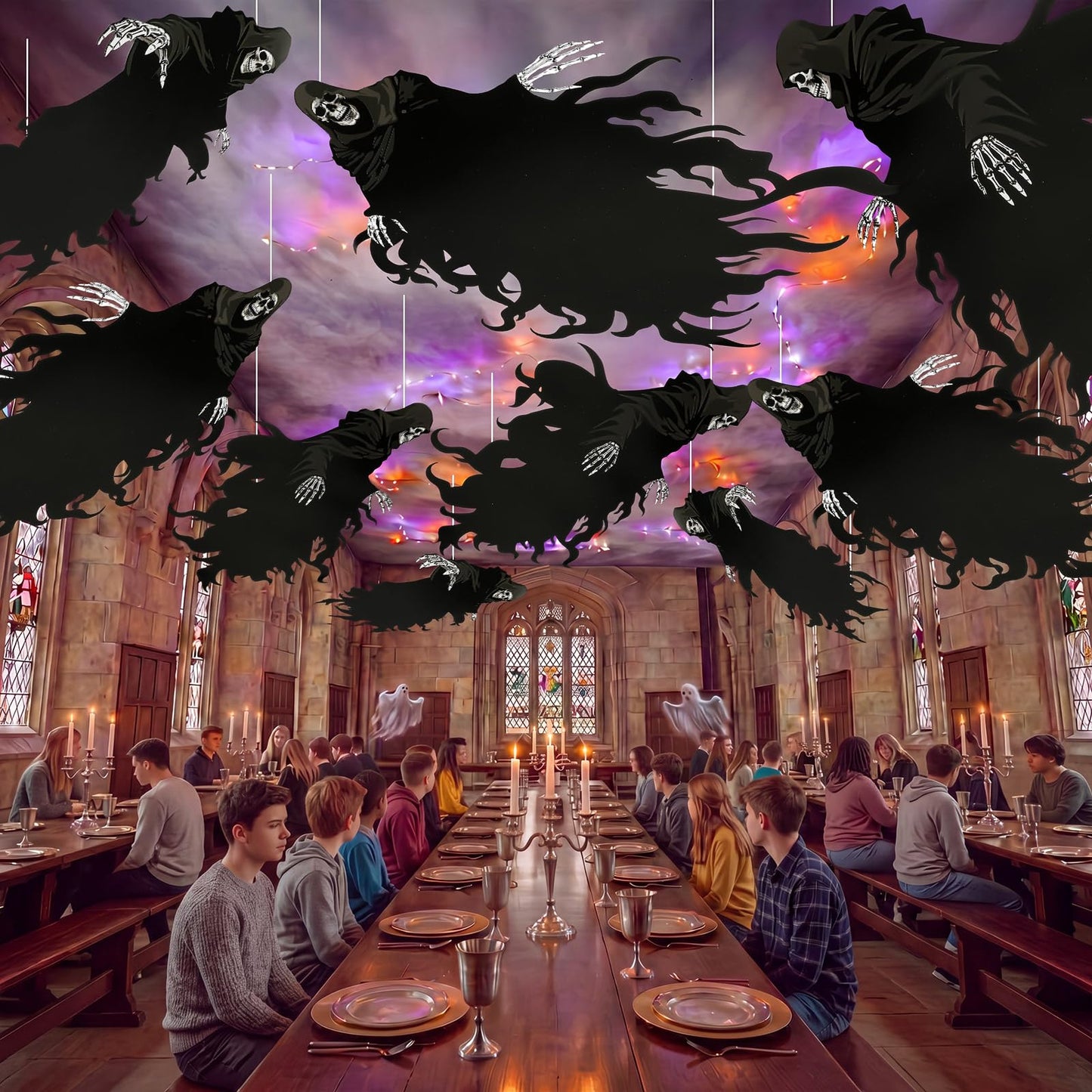Preboun 20 Pcs Grim Reaper Hanging Decorations Magical Wizard Party Decorations Wizard Theme Birthday Paper Ceiling Streamers Spooky Ornaments for Kids School Classroom Birthday Halloween