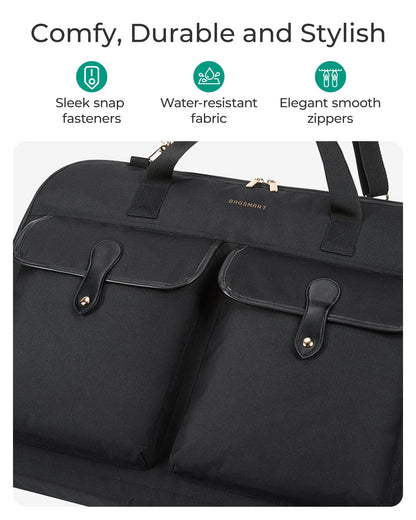 BAGSMART Large Garment Bags for Travel, Carry on Garment Bags for Hanging Clothes, Travel Suit Bag for Shirts Dresses Coats, Beige