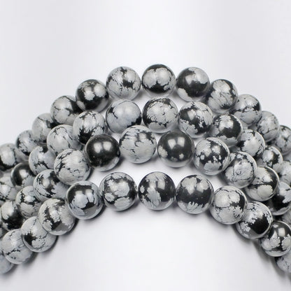 MJDCB Snowflake Obsidian Beads Round Natural Stone Beads for Jewelry Making DIY Bracelet (10mm)