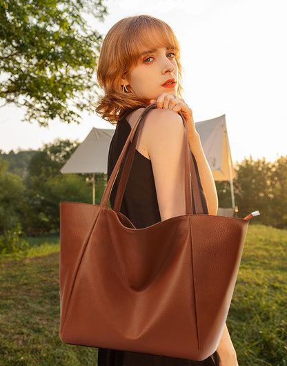 KALIDI Large Tote Bag Vegan Leather Casual Zipper Work Bag Weekender Hobo for Women 25L Oversize Shoulder Travel Purse