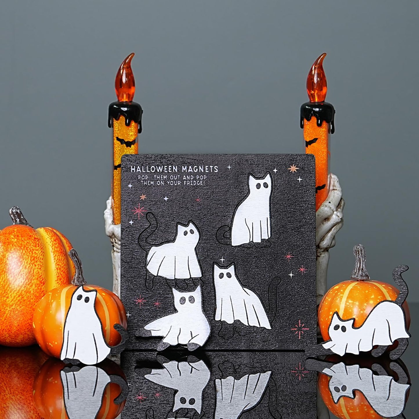 Halloween Ghost Refrigerator Magnets Cute Cat Ghost Magnet Stickers Wood Halloween Picture Frame Magnets for Fridge Fridge Magnetic Decals for Party Decor