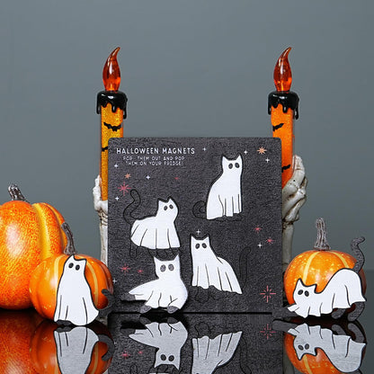 Halloween Ghost Refrigerator Magnets Cute Cat Ghost Magnet Stickers Wood Halloween Picture Frame Magnets for Fridge Fridge Magnetic Decals for Party Decor