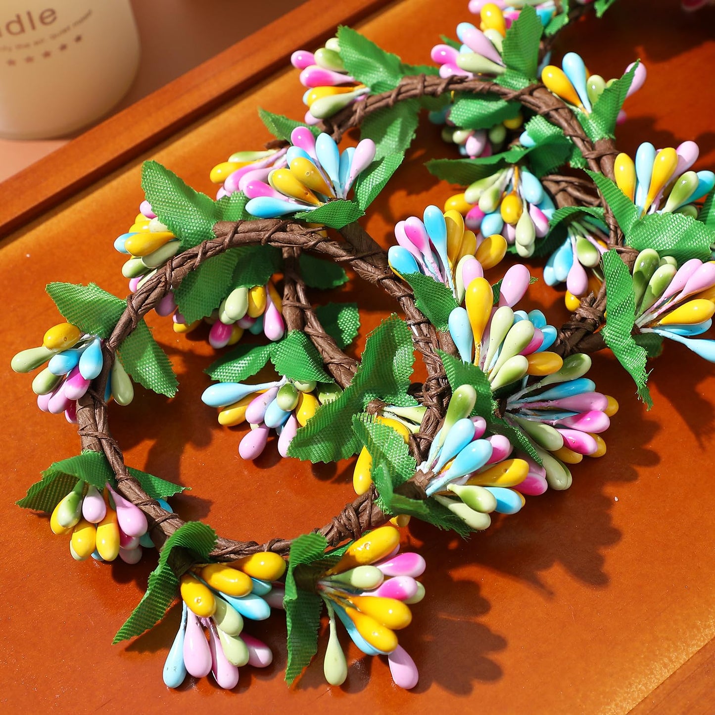 Yardwe 4 Pcs Easter Candle Rings Wreaths Artificial Spring Mini Pip Berry Wreath for Pillar Candles Rustic Farmhouse Table Centerpiece Kitchen Cabinet Decor Ring Holder