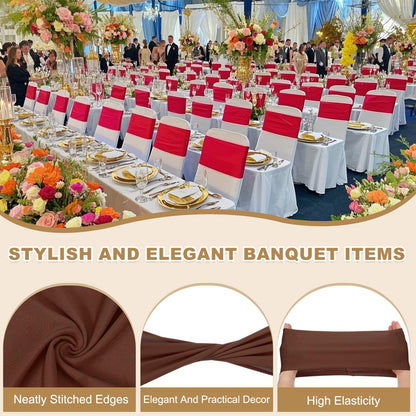 PATIKIL Premium Spandex Chair Sashes Bows, 50 Pcs Elastic Stretch Chair Cover Band Ties with Slider Buckle for Birthday Party Banquet Wedding Decoration, Dark Coffee