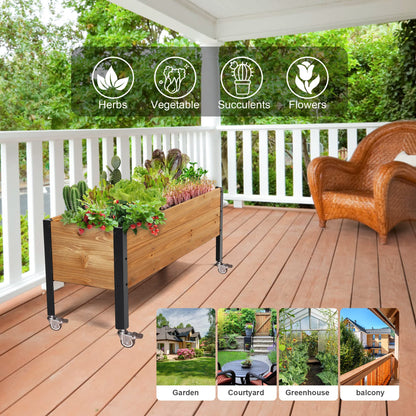 OIPRTGFJ Wood Rectangular Garden Planter Box with Wheel Raised Garden Bed Outdoor,Planters for Outdoor Plants 37 * 13 * 15 Elevated Planter Box for Herbs Vegetables Flowers Outdoor Patio Deck Balcony